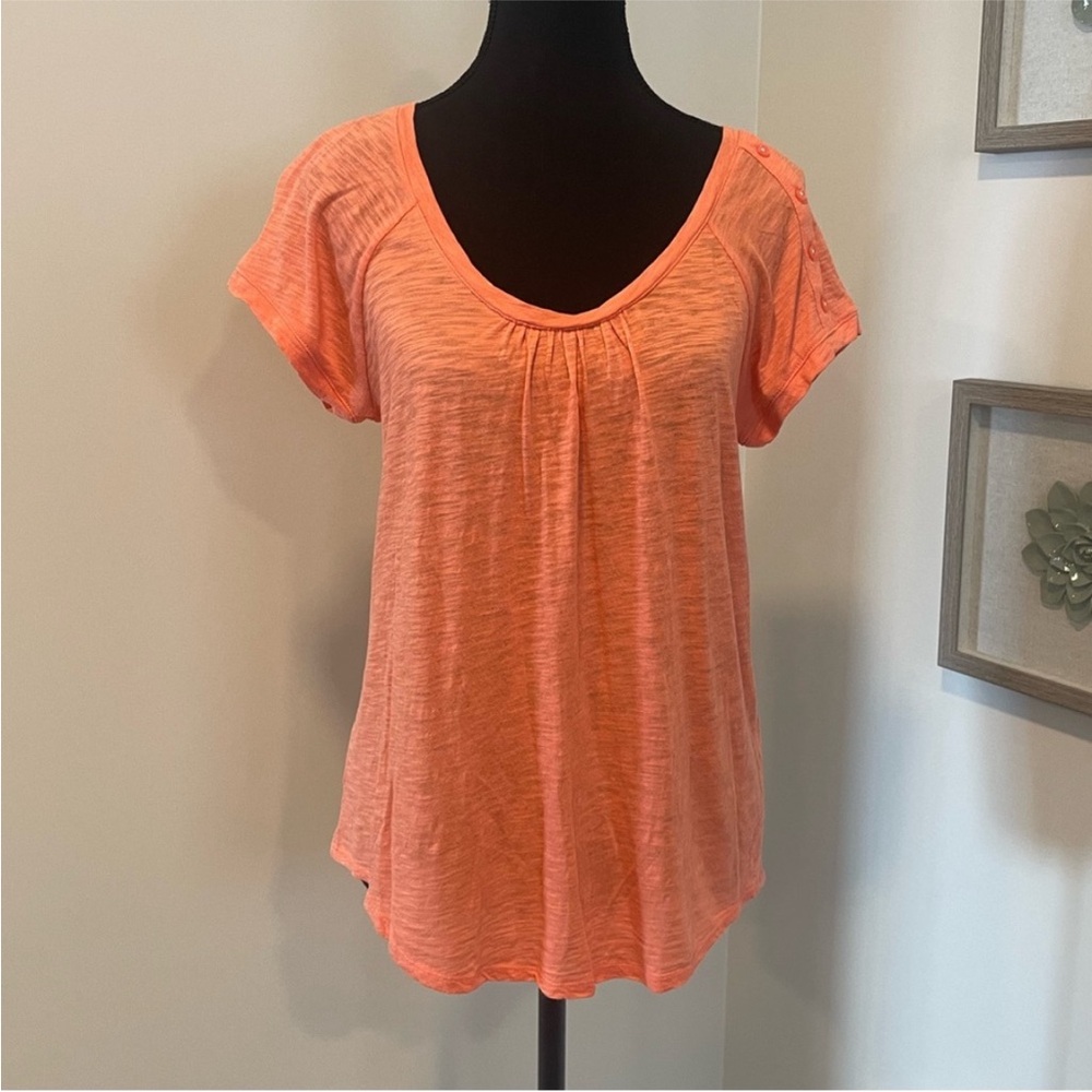 Never Worn! Lucky Brand Orange Cotton Burnout Tee With Shoulder Buttons
